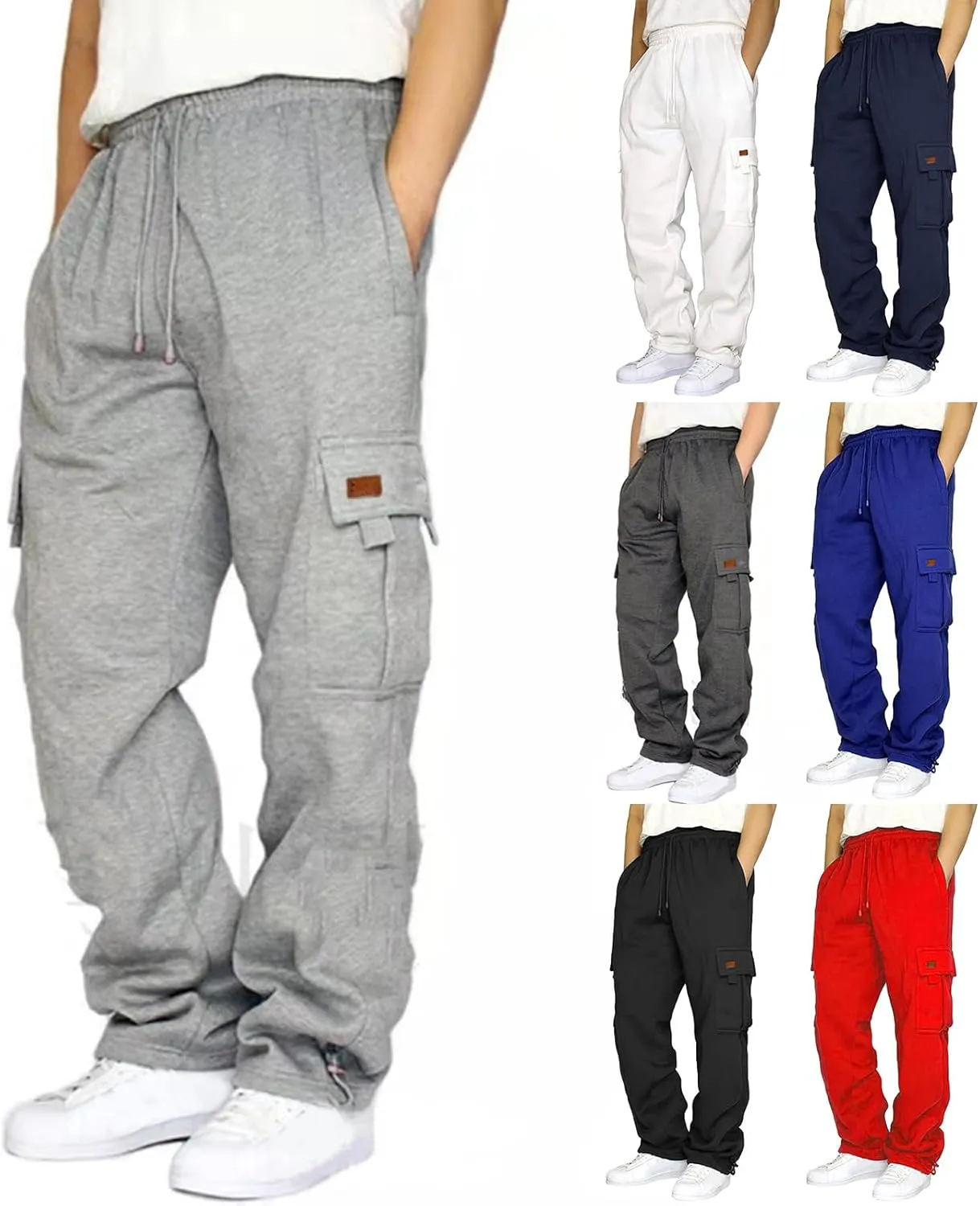 Baggy Cargo Pants Men Elastic Waist Open Bottom Sweatpants Loose Fit Lightweight Hiking Work Pants Multi Pockets