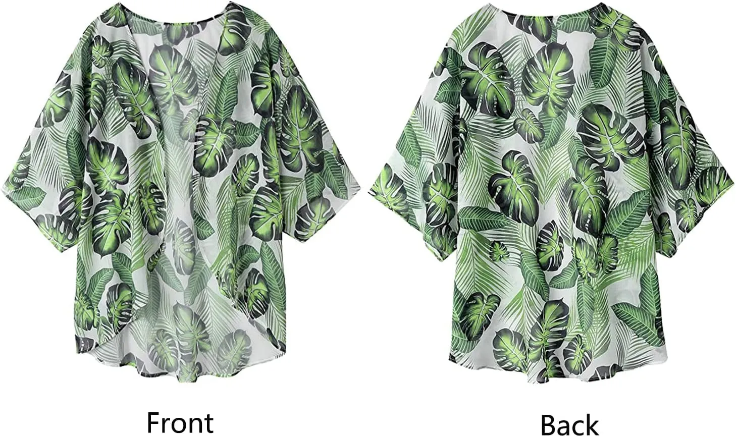 Barlver Women Floral Leaf Kimono Summer Cardigan Sheer Loose Half Sleeve Beach Shawl Chiffon Cover Up Casual Blouse Tops
