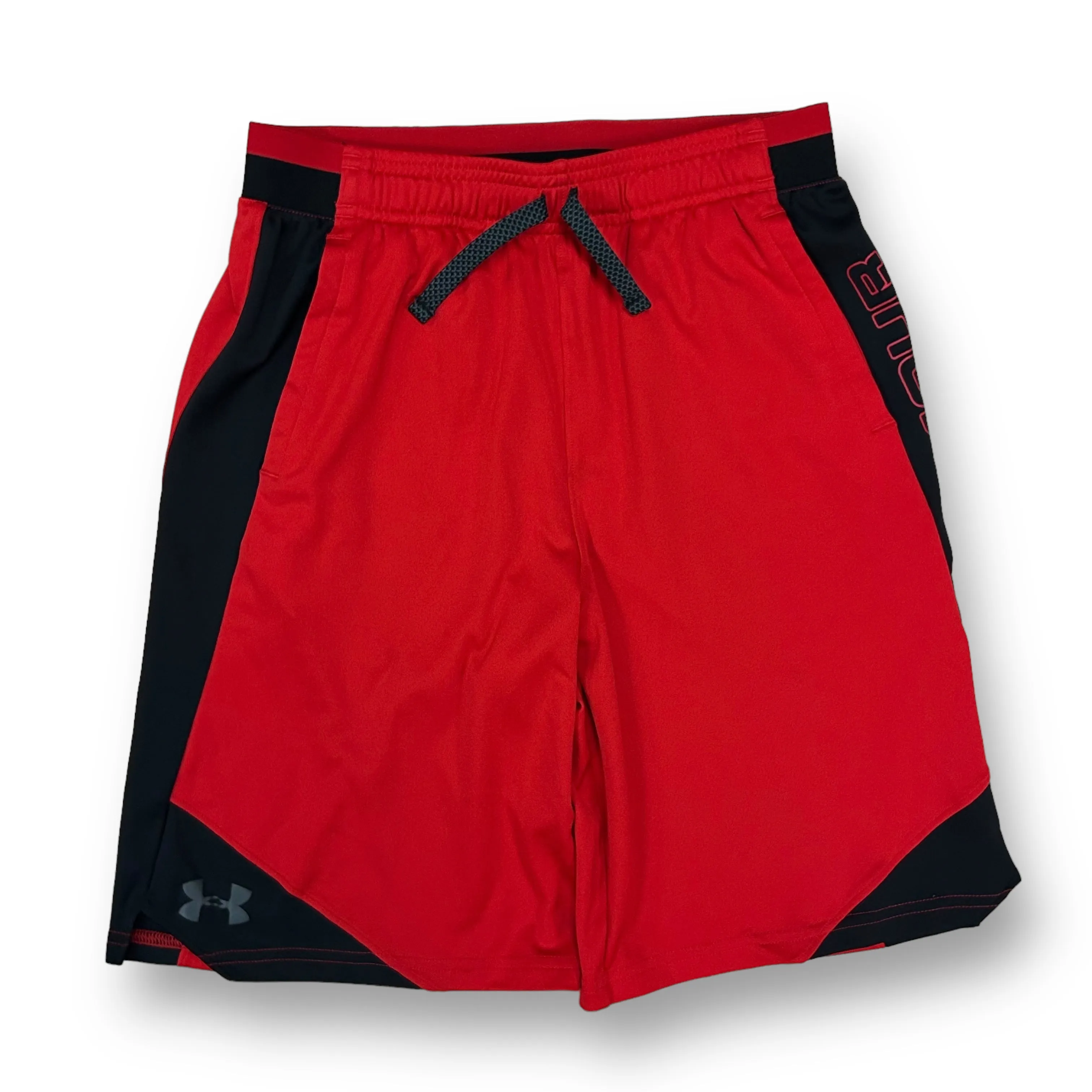 Boys Under Armour Size YXL Black & Red Heatgear Loose Fit Athletic Shorts