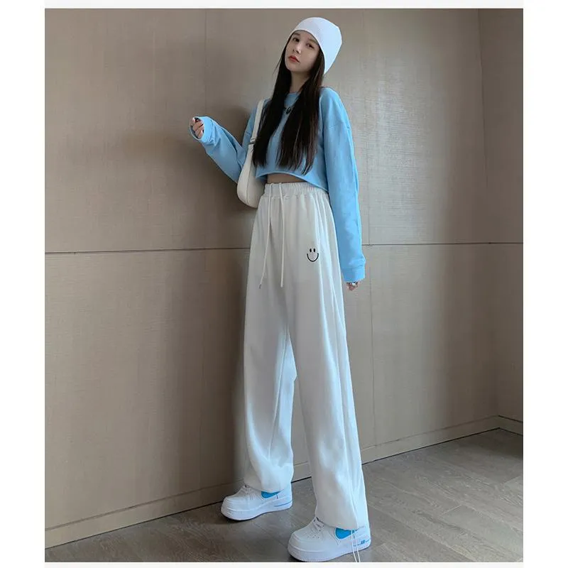 Casual Smiling Face Plus Sports Loose Fit Sweatpants