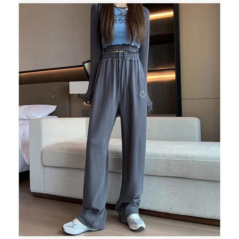 Casual Smiling Face Plus Sports Loose Fit Sweatpants