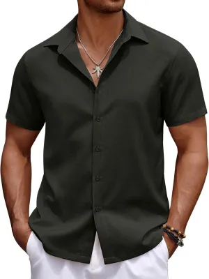 COOFANDY Mens Casual Summer Beach Shirt Button Down Short Sleeve Shirts Vacation Shirt Cotton Linen Shirts