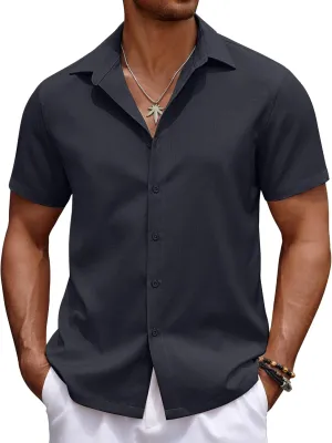 COOFANDY Mens Casual Summer Beach Shirt Button Down Short Sleeve Shirts Vacation Shirt Cotton Linen Shirts