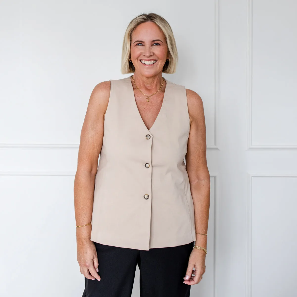 Dimity stretch tailored vest - beige