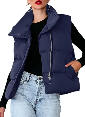 Dokotoo Women's Casual Winter Puffer Vest Sleeveless Cropped Outerwear Warm Lightweight Stand Collar Down Coats with Pockets