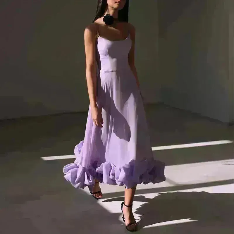 Fashion Suspenders Large Flower Swing Three-dimensional Flower A- Line Skater Dress Womens Clothing