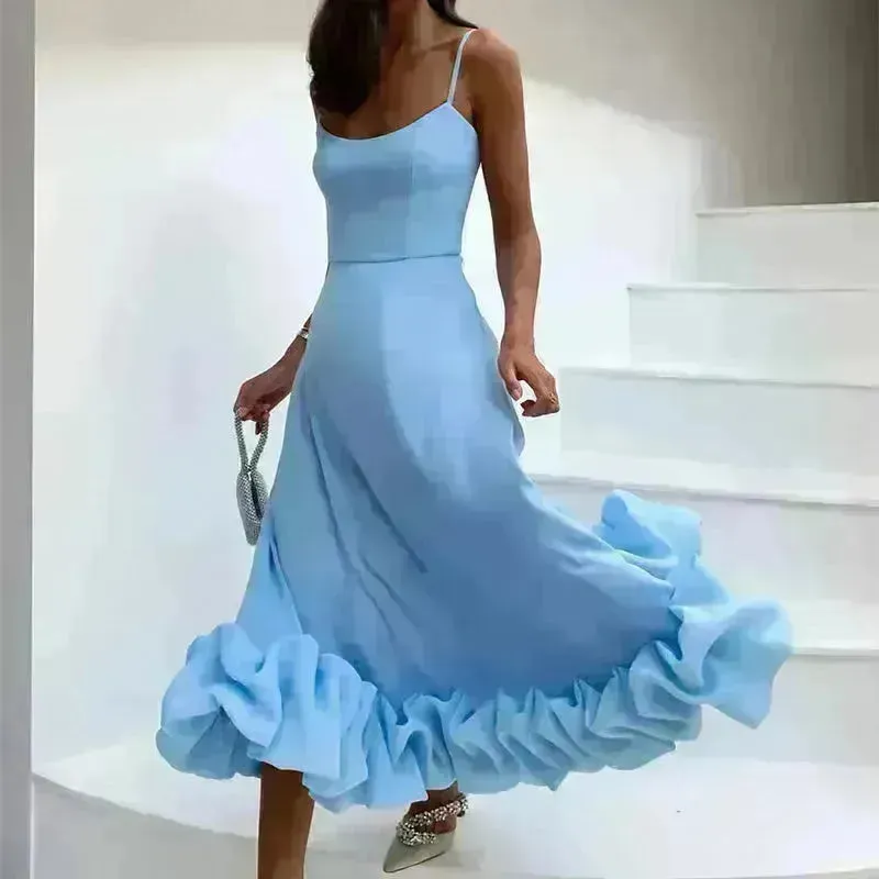 Fashion Suspenders Large Flower Swing Three-dimensional Flower A- Line Skater Dress Womens Clothing