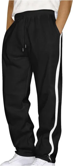 Finelylove Men's Casual Fleece Sweatpants Open Bottom Loose Fit Moisture Wicking Track Pants Striped Athletic Joggers