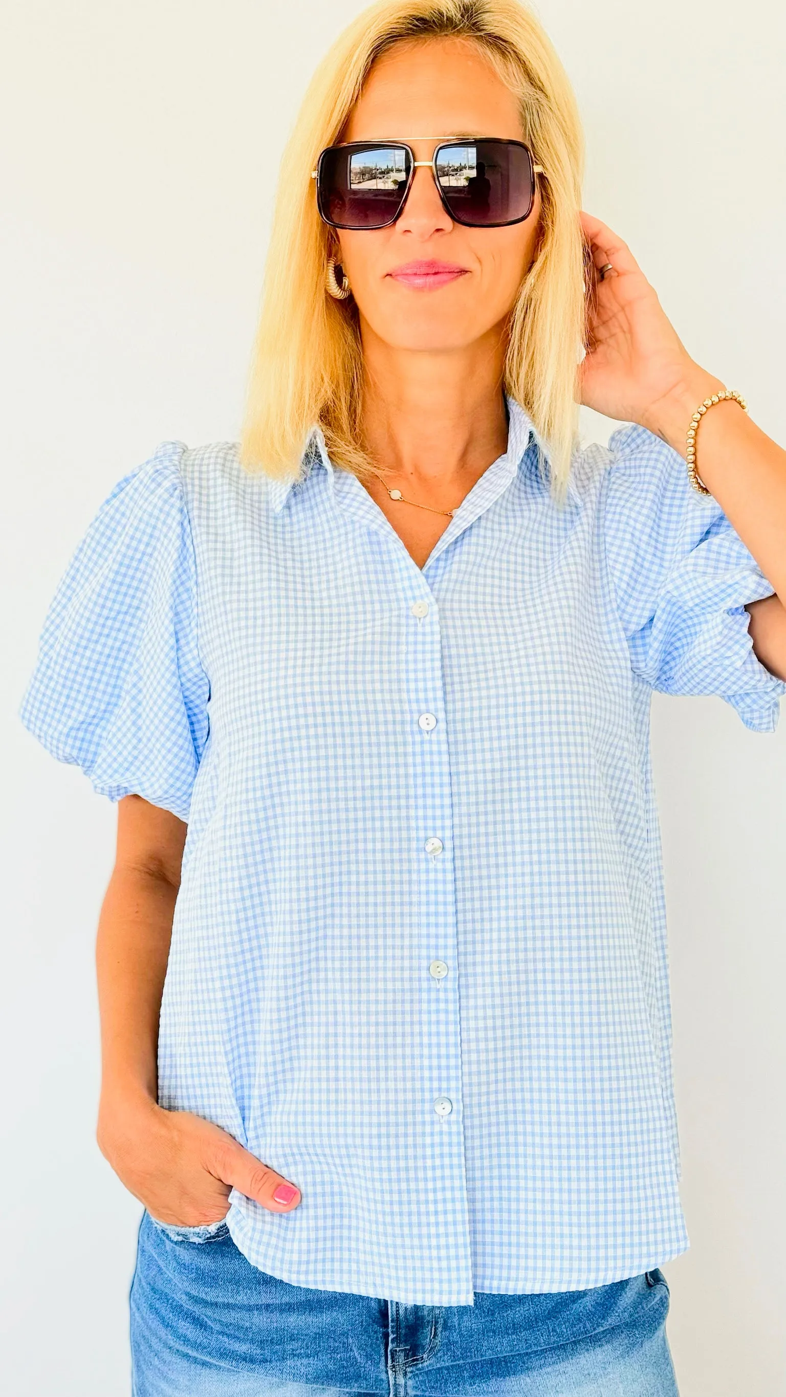 Gingham Short Sleeves Top