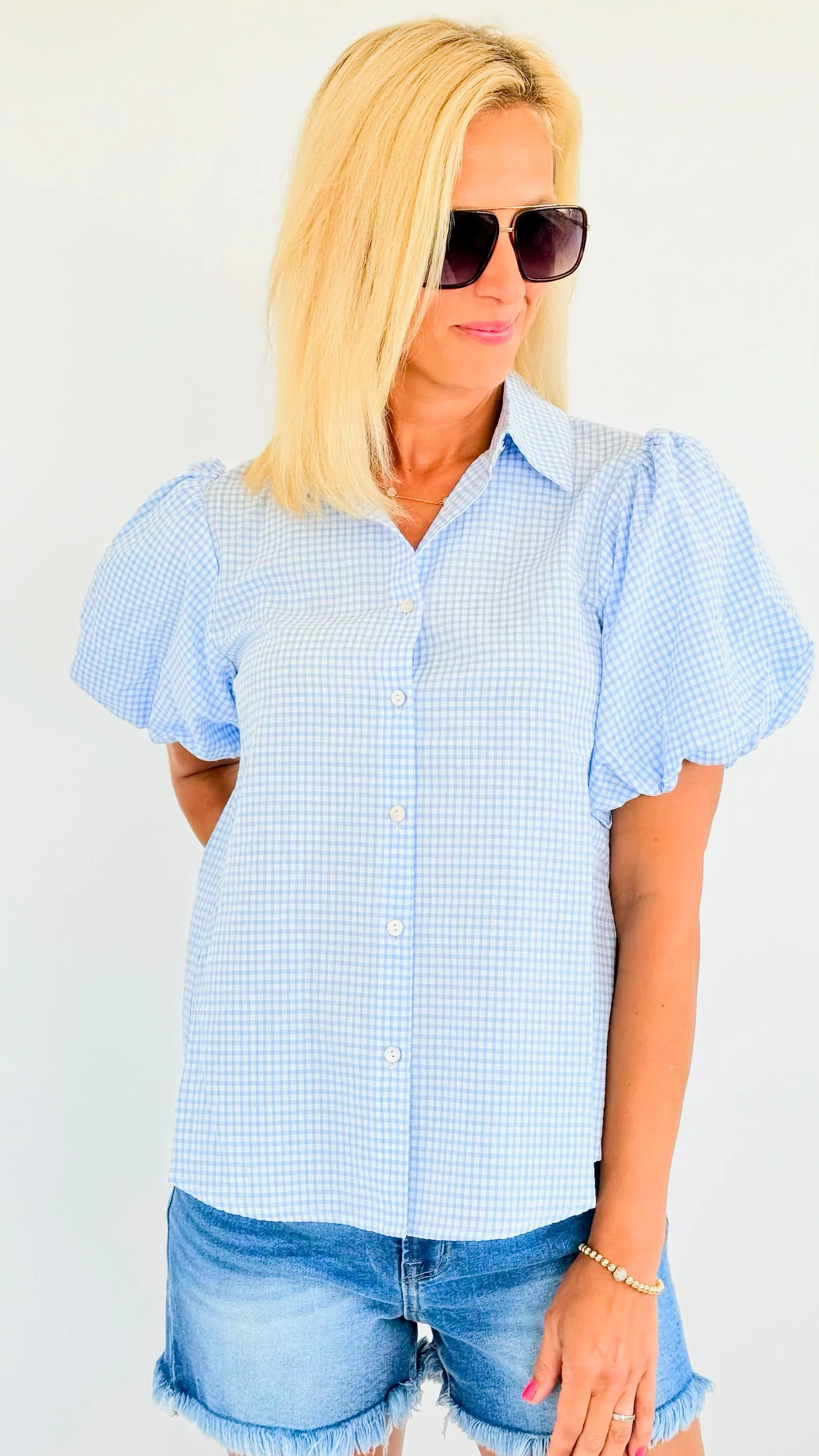 Gingham Short Sleeves Top