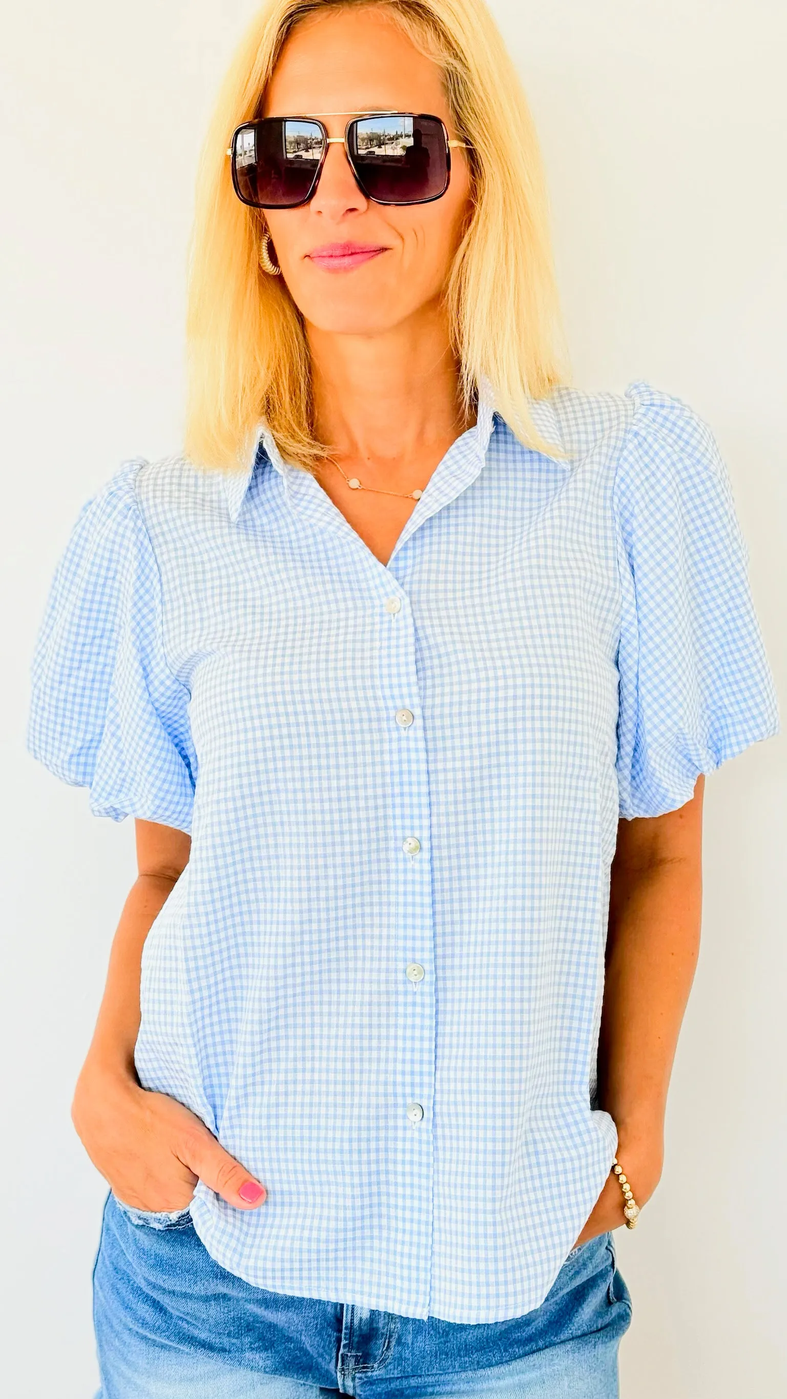 Gingham Short Sleeves Top
