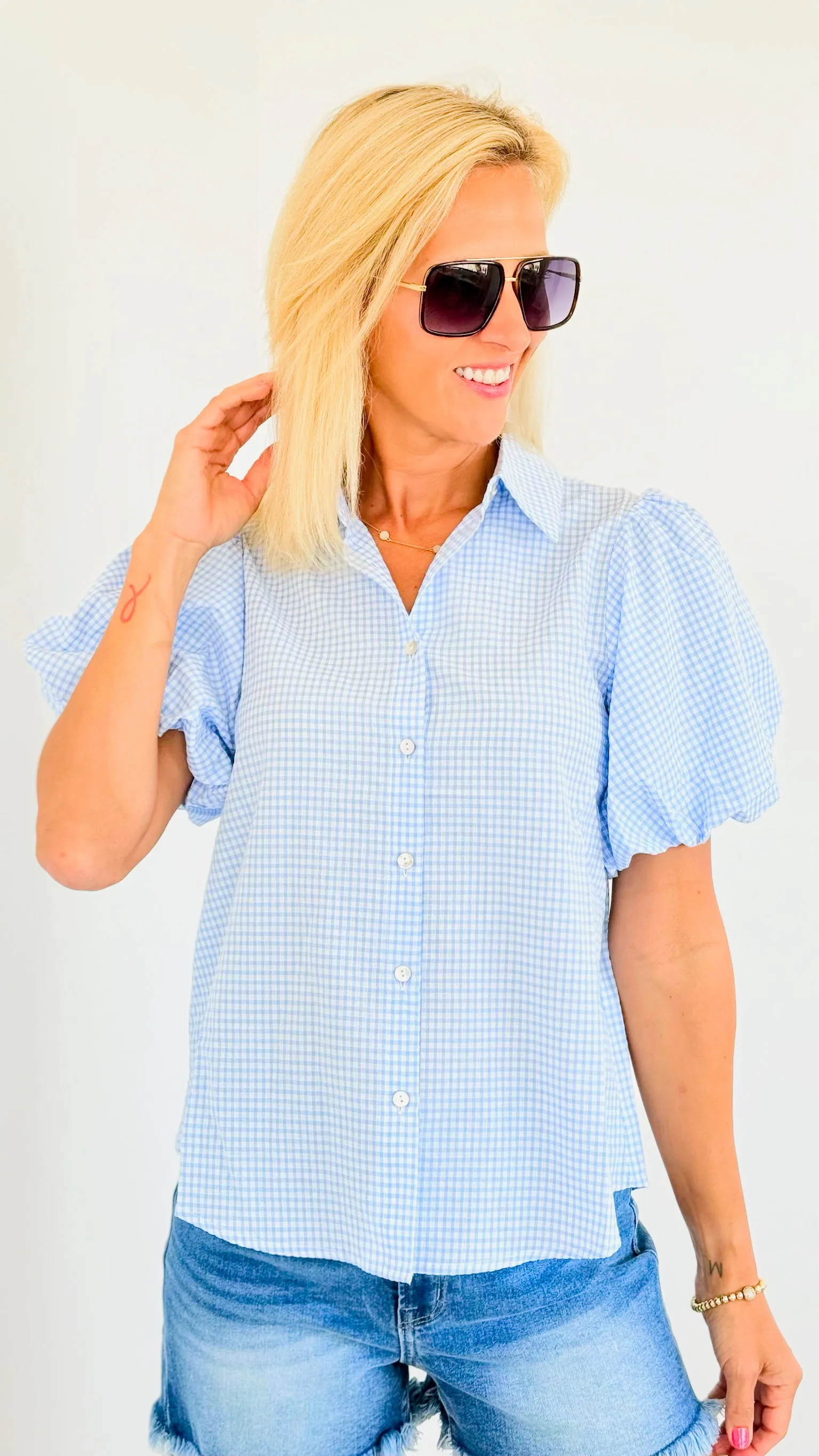 Gingham Short Sleeves Top
