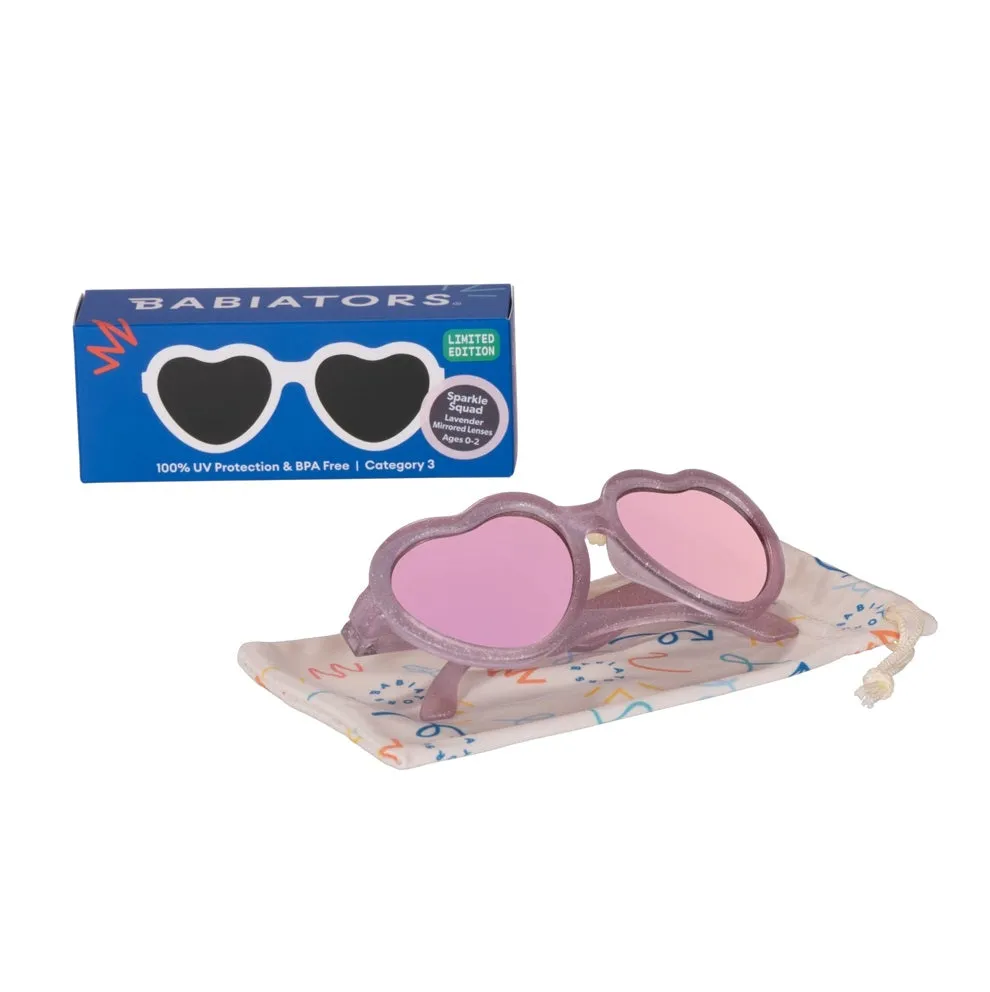 Heart-Shaped Sunglasses - Sparkle Squad/Lavender Mirrored Lenses