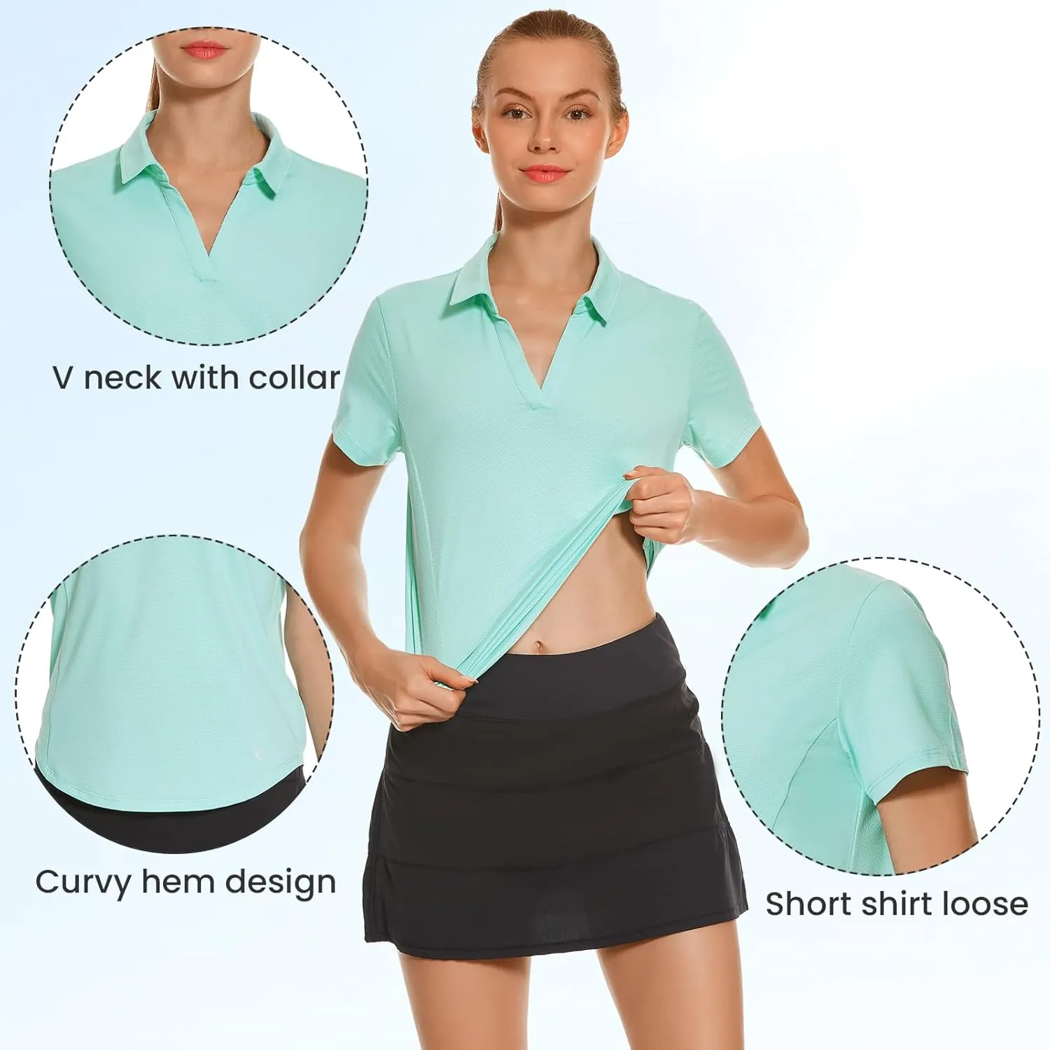 HODOSPORTS Women's Golf Polo Shirts Short Sleeve Collared V Neck Tennis Shirt Quick Dry Fit UPF 50  Golf Apparel Clothes