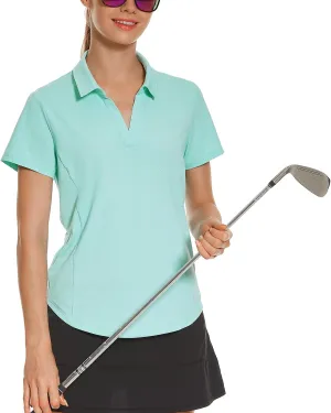 HODOSPORTS Women's Golf Polo Shirts Short Sleeve Collared V Neck Tennis Shirt Quick Dry Fit UPF 50  Golf Apparel Clothes