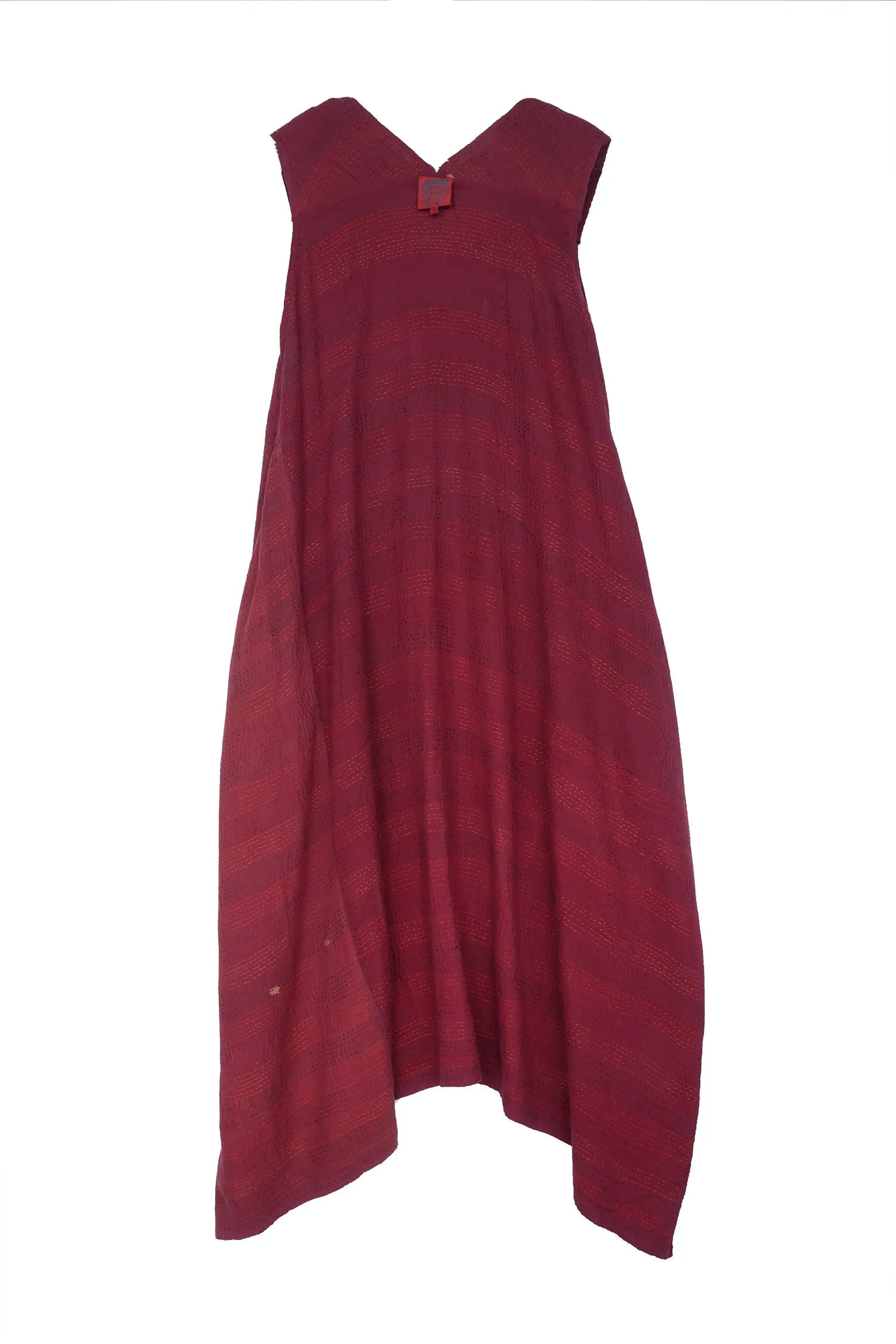 LANDSCAPE FRAYED PATCH KANTHA TENT DRESS - lf2413-red -