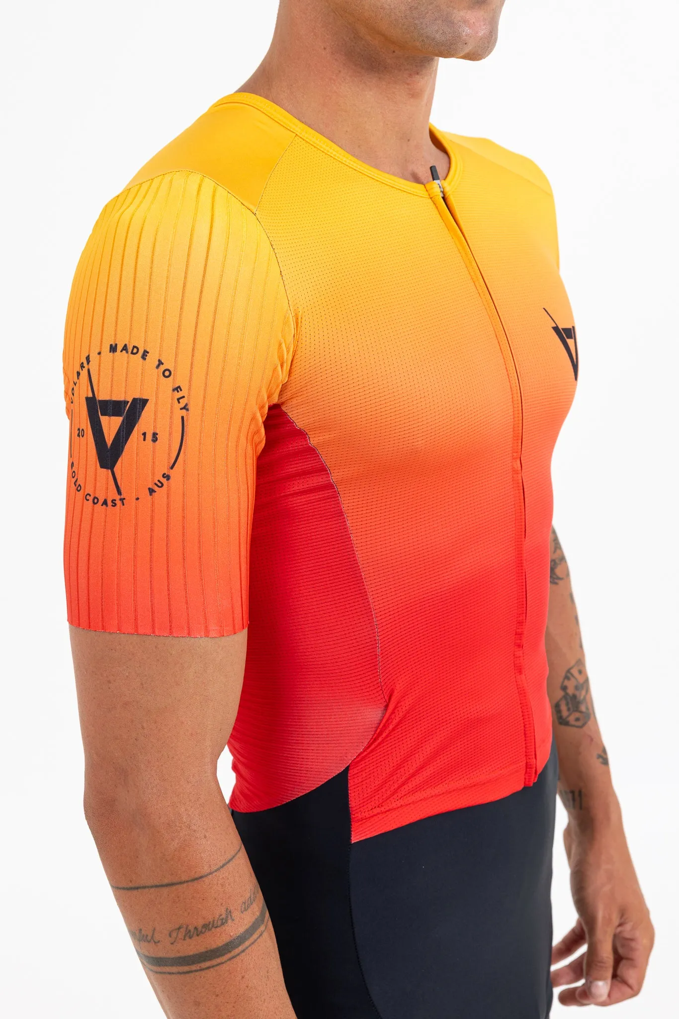 Mens Aero Sleeved Tri Suit Orange fade