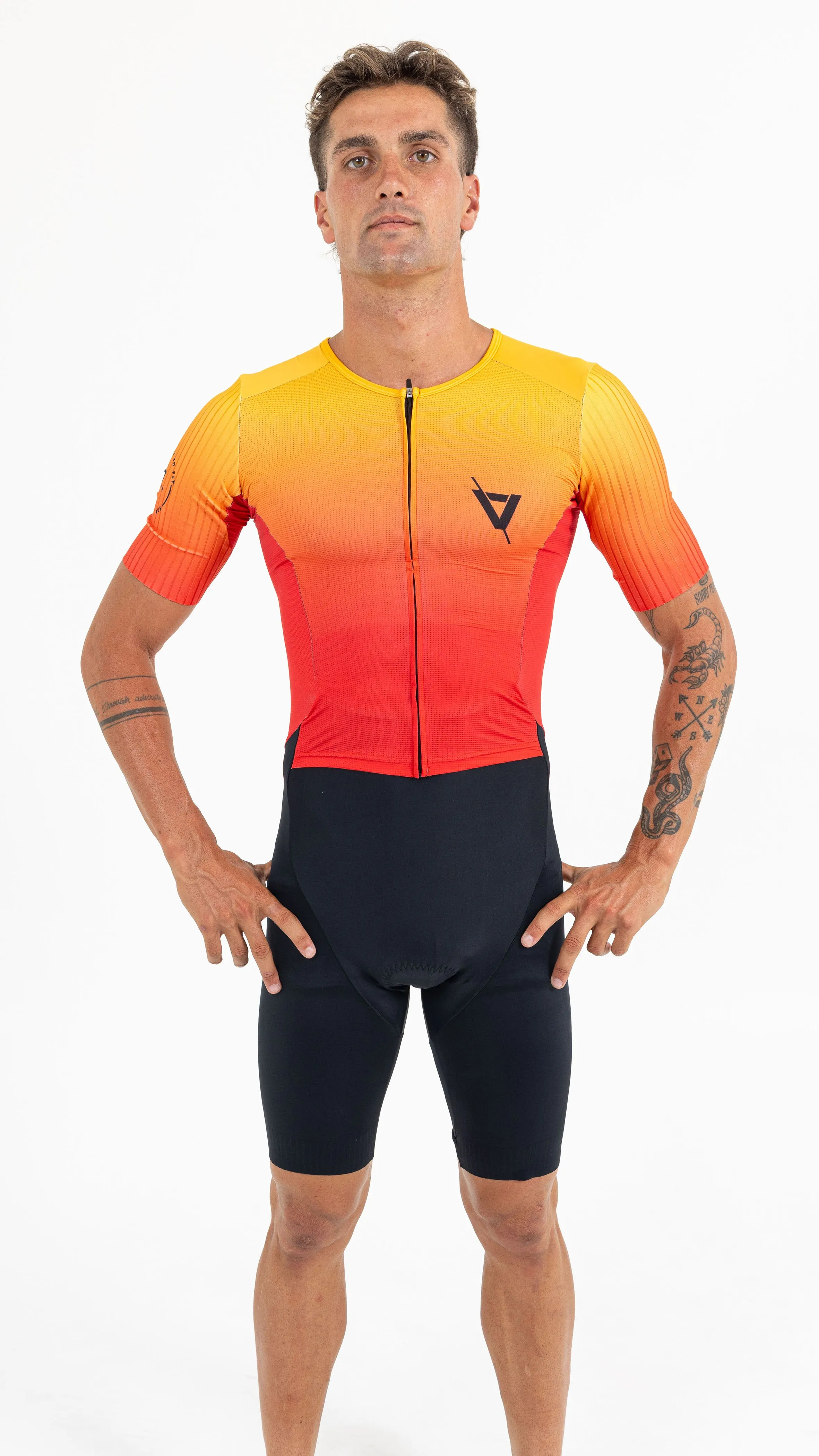 Mens Aero Sleeved Tri Suit Orange fade