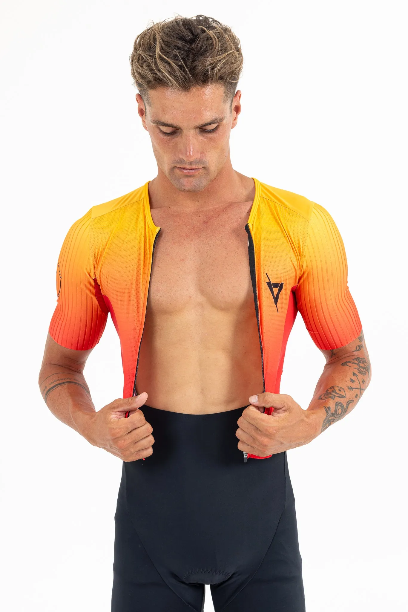 Mens Aero Sleeved Tri Suit Orange fade