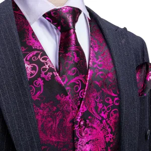 Mens Vest Tie Set Shiny Paisley V-neck Floral Waistcoat Necktie Hanky Pin Clip Cufflinks Tuxedo Casual Disco Party