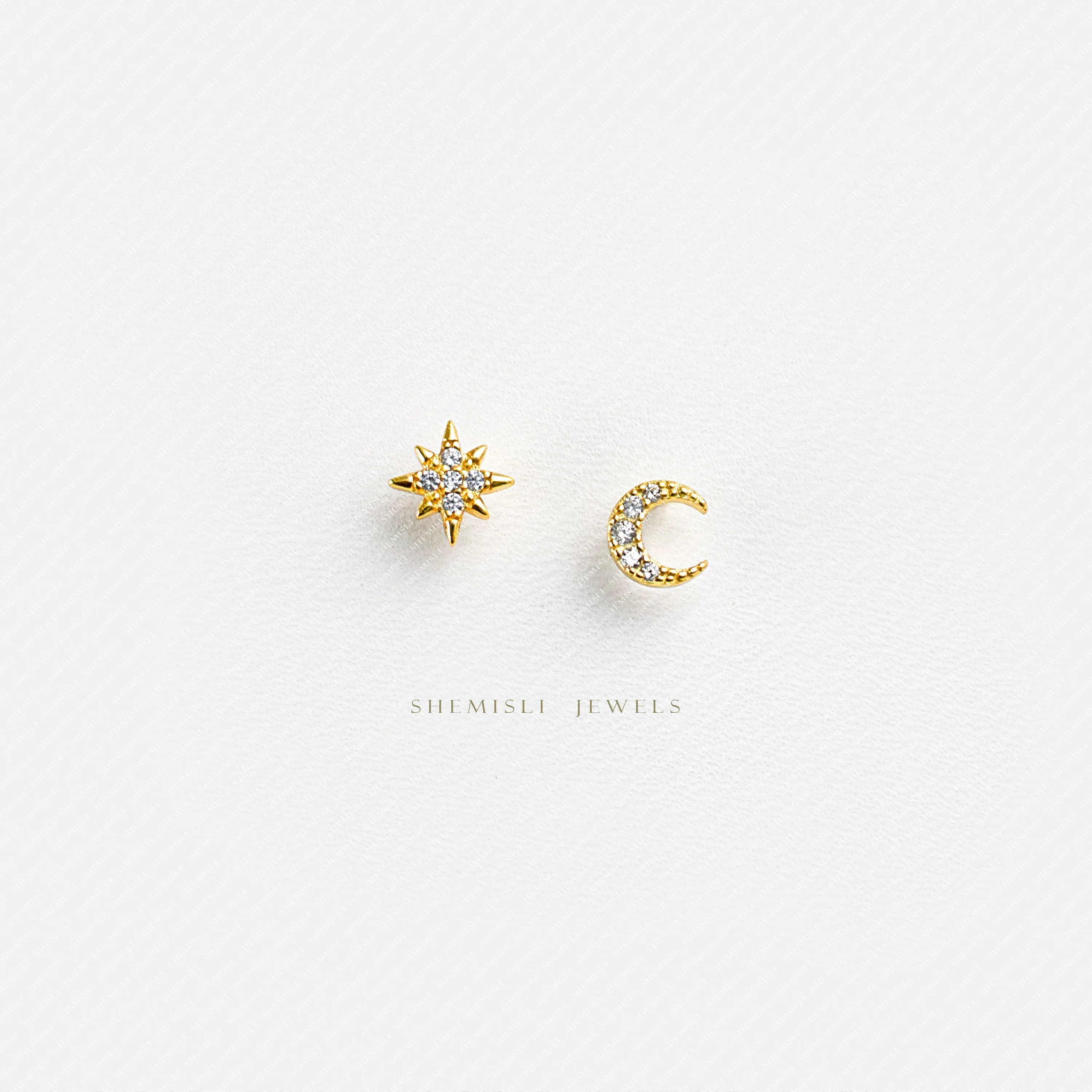 Moon and Star Earrings, Mismatched Celestial Studs, Unisex, Gold, Silver SS035 SS036 Butterfly End, SS351 SS352 Screw Ball End (Type A)