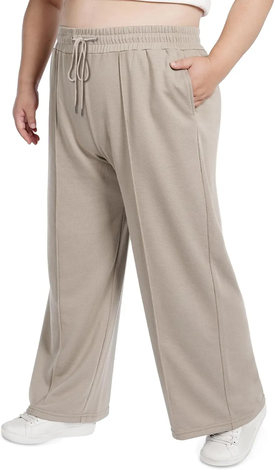 Moon Wood Women's Plus Size Sweatpants High Waisted Straight Wide Leg Casual Pants Baggy Lounge Pants with Pockets