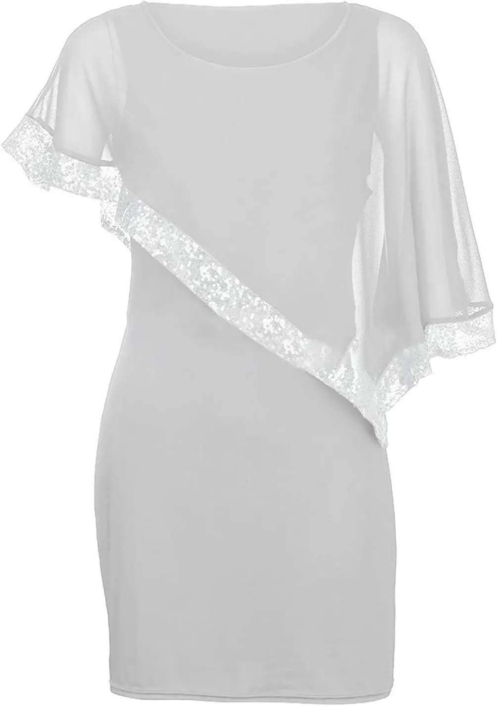 Plus Size Women Dresses Casual Chiffon Overlay Mini Dress Ladder Cut Sequins Evening Dress for Cocktail Party