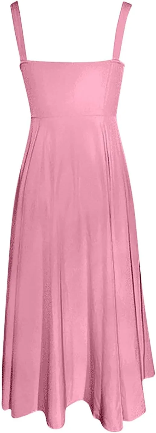 PTOLOCIF Sexy Sundresses for Women 2025 Summer Spaghetti Strap Dress Sleeveless Low Cut Bust Dress Beach Party Maxi Dresses