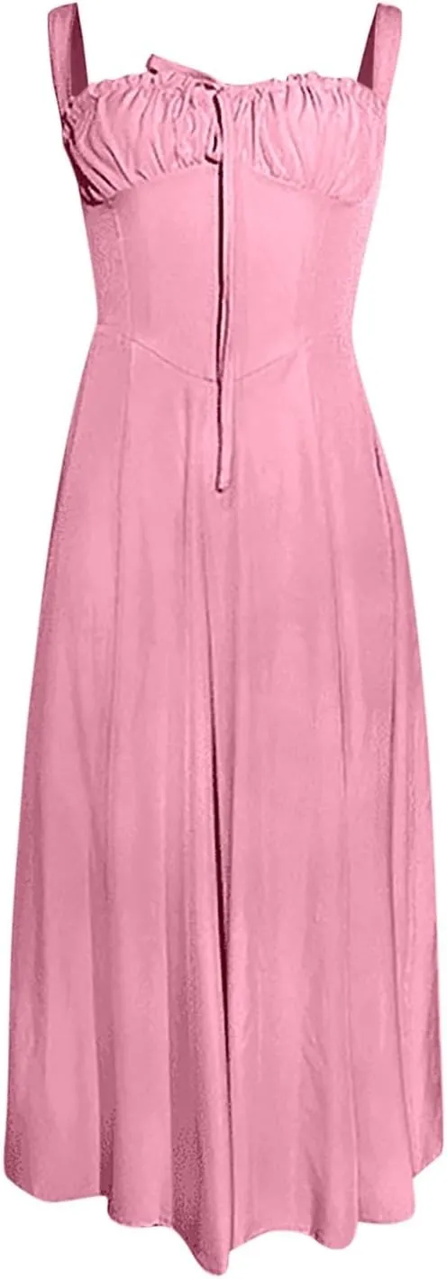 PTOLOCIF Sexy Sundresses for Women 2025 Summer Spaghetti Strap Dress Sleeveless Low Cut Bust Dress Beach Party Maxi Dresses