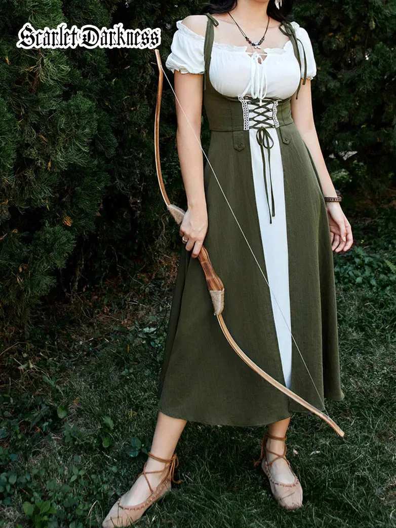 Renaissance Overdress Lace-up Cover-up Dress with Pocket