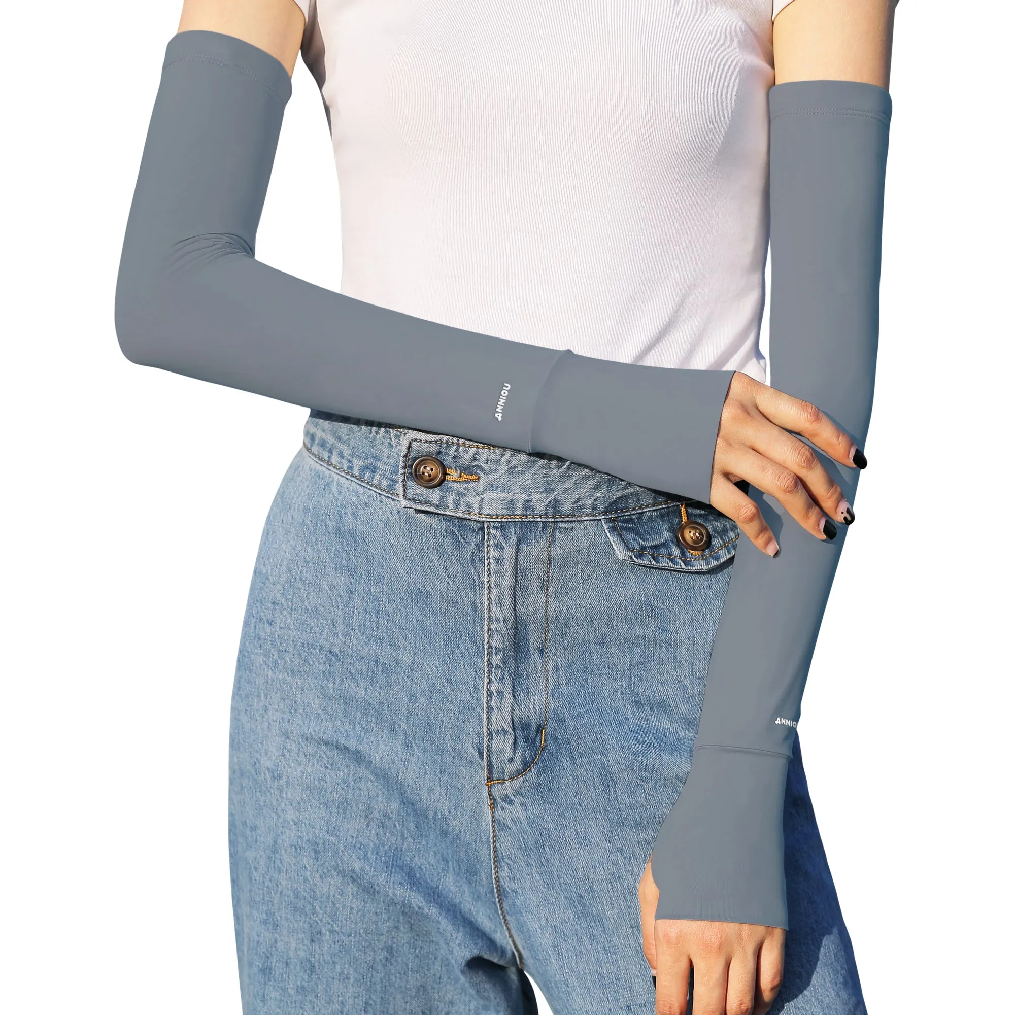 Sidiou Group Anniou Anti UV Sun Protection Ice Silk Sleeves Warmer Cooling Arm Cover UPF 50  Sunscreen Cuff Sleeve for Men Women Cycling Running