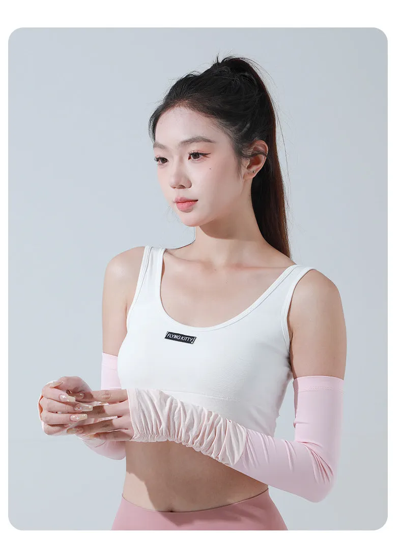 Sidiou Group ANNIOU New Summer Women's UV Arm Sleeves Skin Friendly Breathable Cooling Sunscreen Sleeve Wrinkled Color-blocked Ice Silk Hand Sleeve