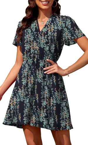 Summer Dresses for Women 2025 Casual V Neck Short Sleeves Floral Chiffon Flowy Sundress