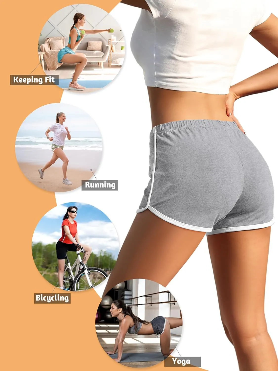 URATOT 4 Pack Yoga Short Pants Cotton Sports Shorts Gym Dance Lounge Shorts Dolphin Running Athletic Shorts for Women