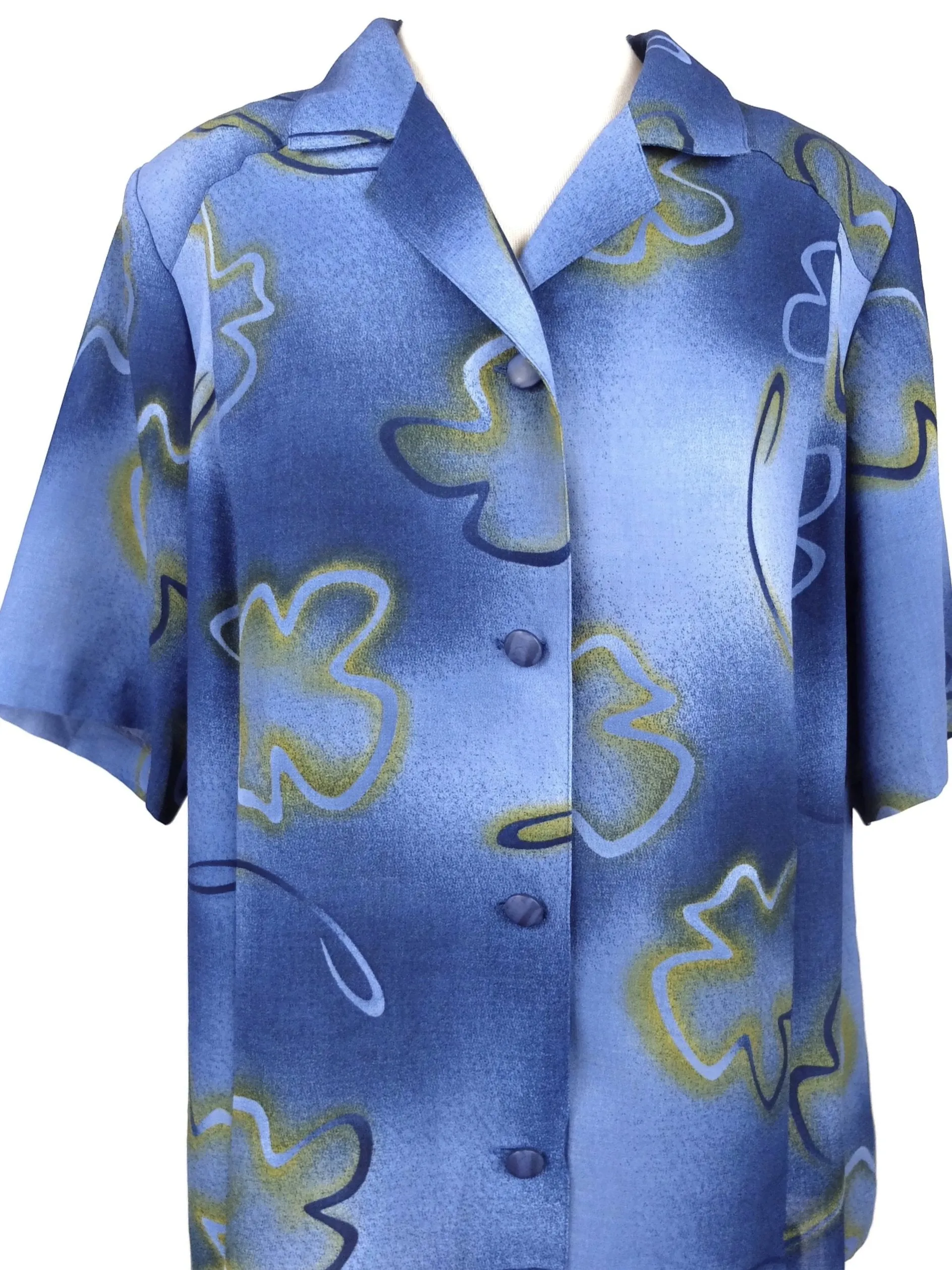 Vintage 80s Floral Abstract Collared Half Sleeve Button Up Shirt
