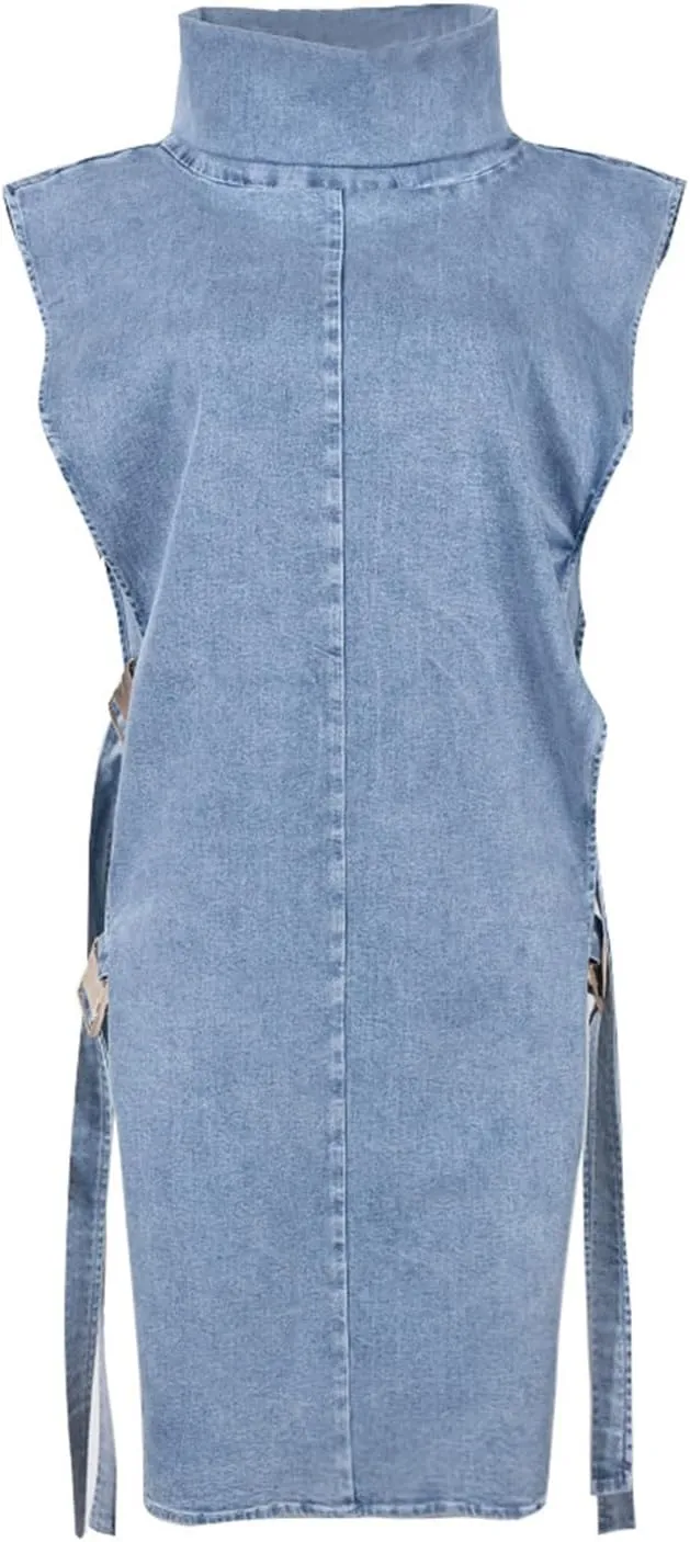 Women Distressed Boyfriend Denim Dress Casual Sleeveless Jean Dress Cute Cowgirl Summer Outfits