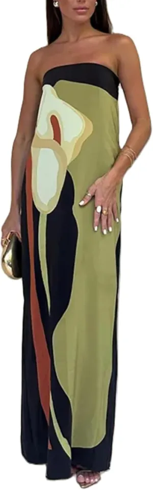 Women Y2k Floral Bodycon Maxi Dress Flower Print Spaghetti Strap Slip Dress Backless Sleeveless Slim Long Dress