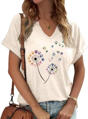 Womens Boho Floral Shirt Vintage Flower Graphic Tee T-Shirt Summer Short Sleeve T Shirts Cute T Shirt Tops