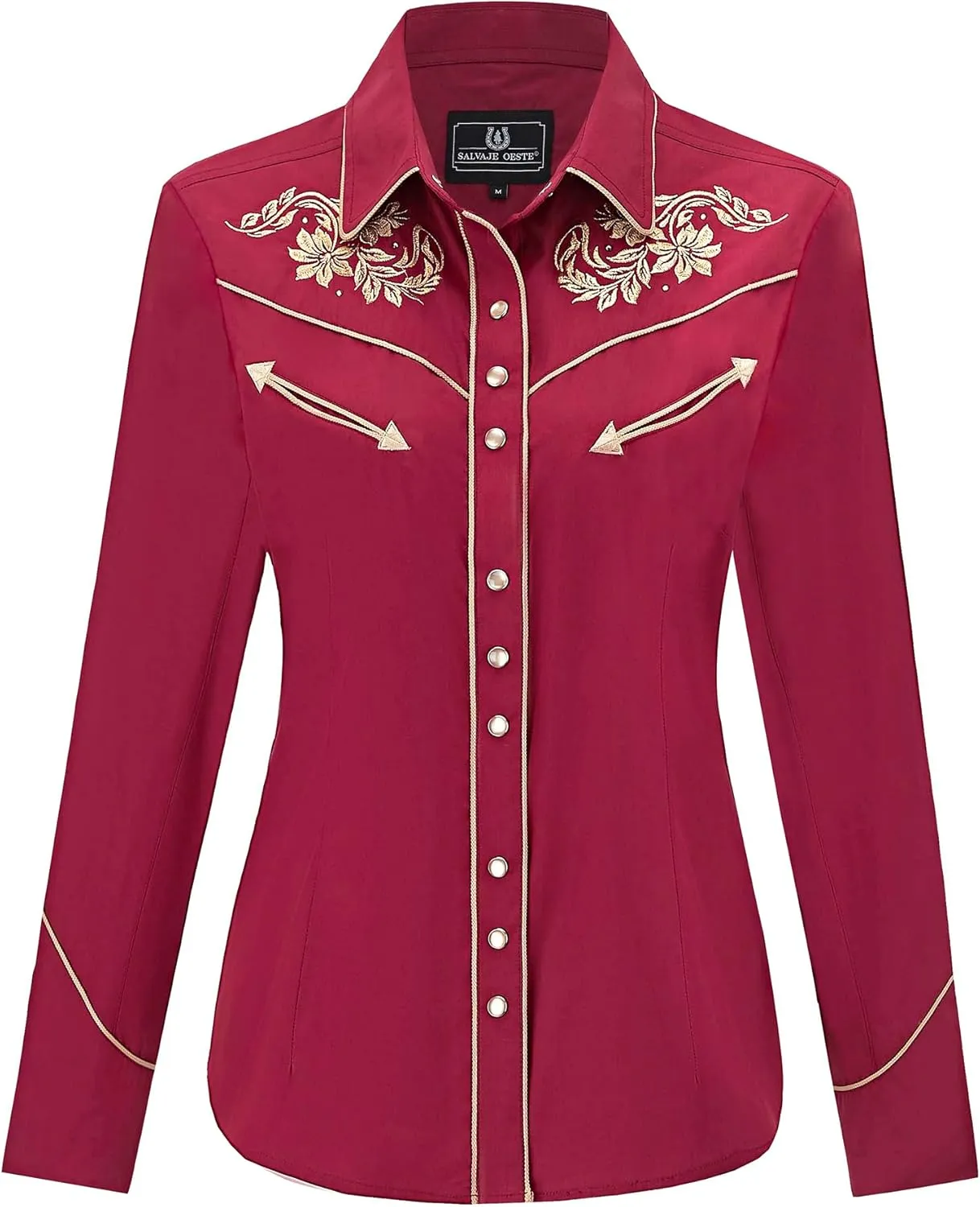 Women's Embroidered Western Cowgirl Slim Fit Shirt Snap Button Down Long Sleeve Shirt with Floral Embroidery