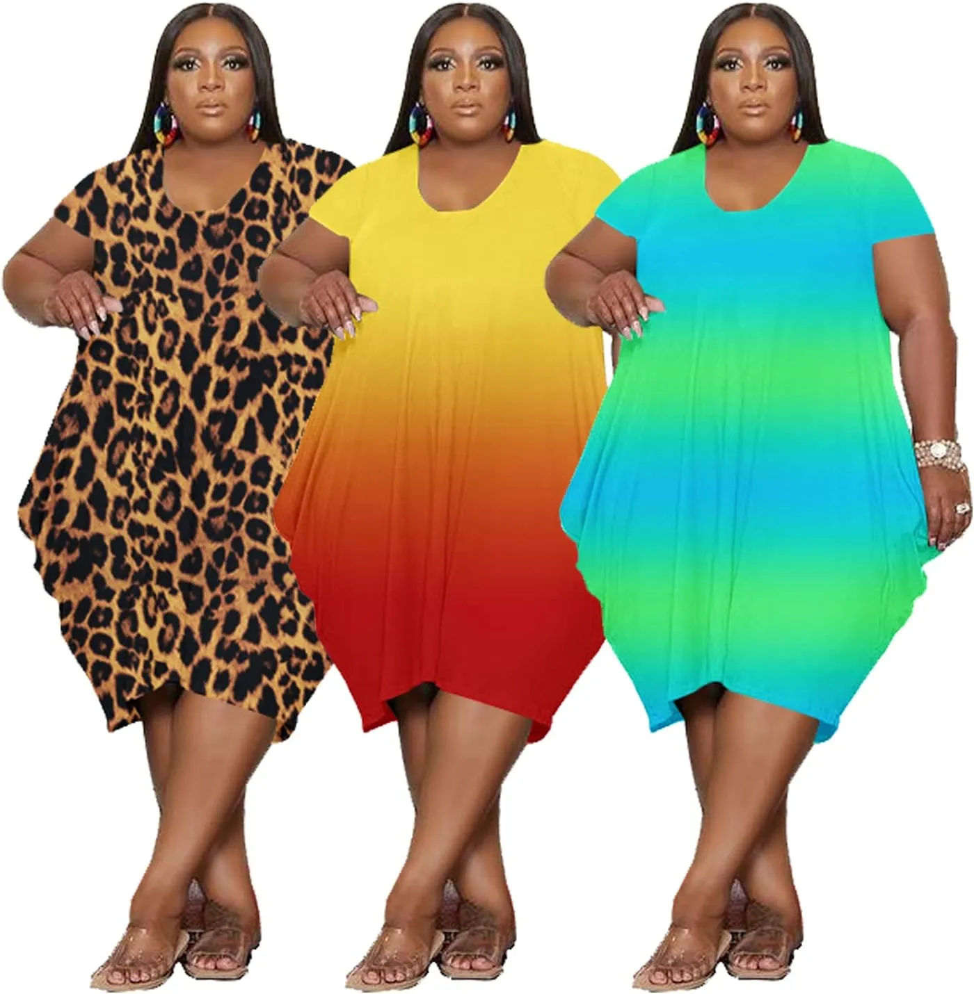 YeGine Oversize Tshirt Dress for Women Casual Plus Size Short Sleeves Midi Tunic Dresses with Pockets
