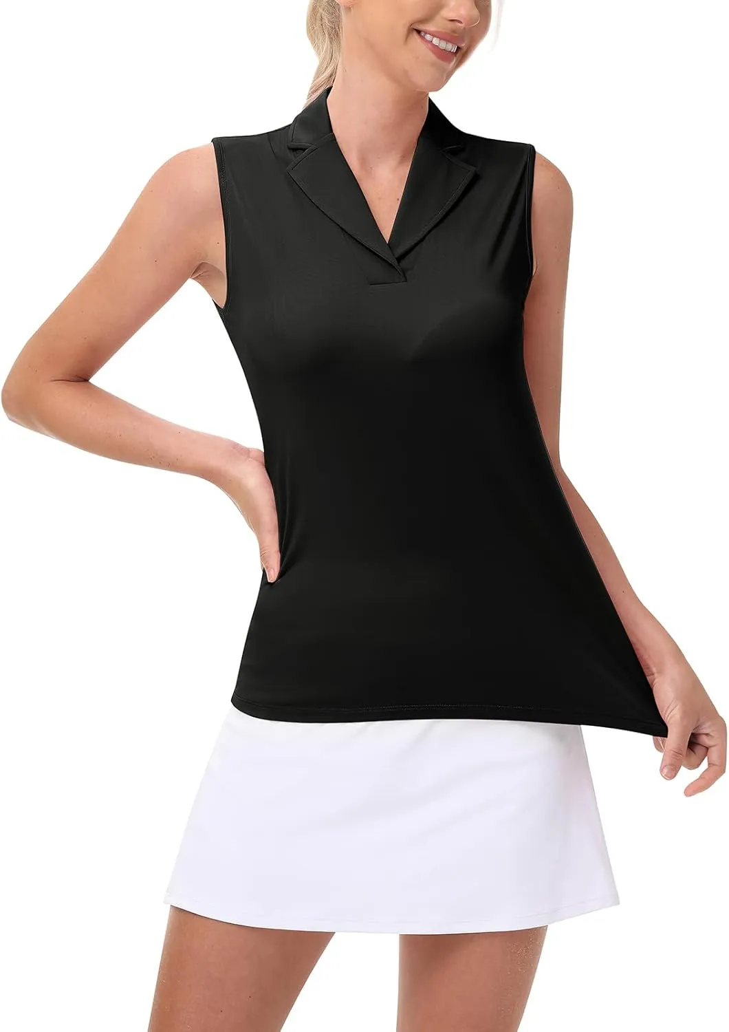 YSENTO Women's Sleeveless Golf Shirts Summer Fashion Cute Polo Tops UPF 50 Dry Fit Lapel Collar V Neck Clothes