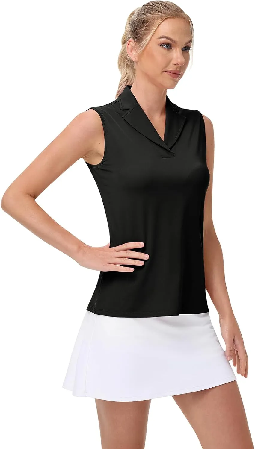 YSENTO Women's Sleeveless Golf Shirts Summer Fashion Cute Polo Tops UPF 50 Dry Fit Lapel Collar V Neck Clothes