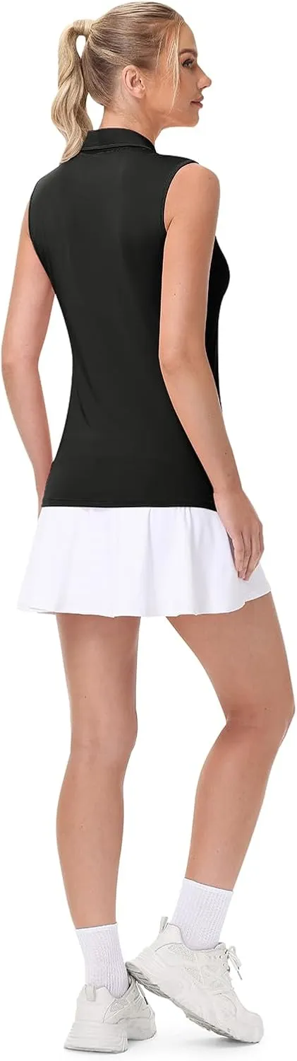 YSENTO Women's Sleeveless Golf Shirts Summer Fashion Cute Polo Tops UPF 50 Dry Fit Lapel Collar V Neck Clothes